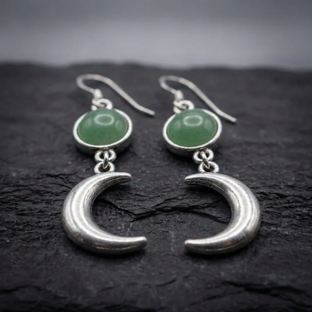 Vintage Moon Green Stone Earrings 93960375