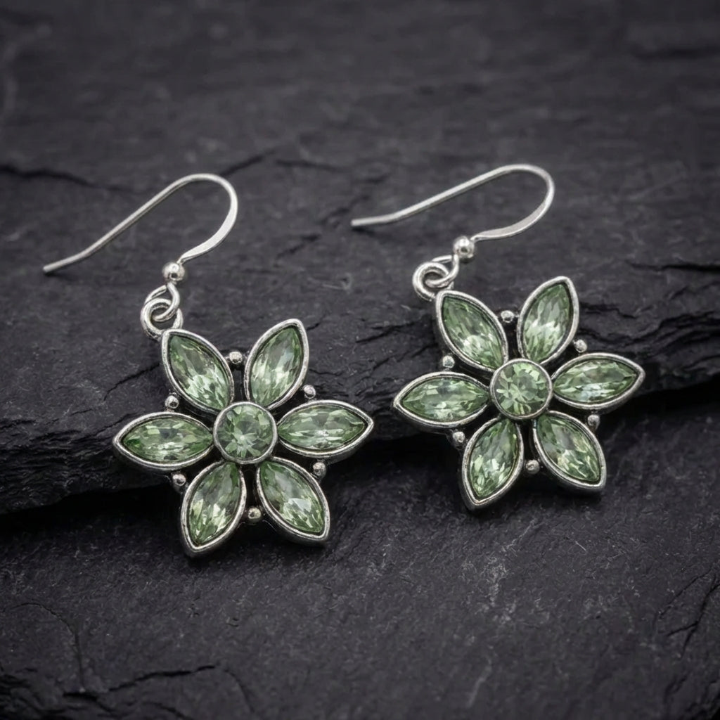 Vintage Green Stone Flower Earrings 25028001