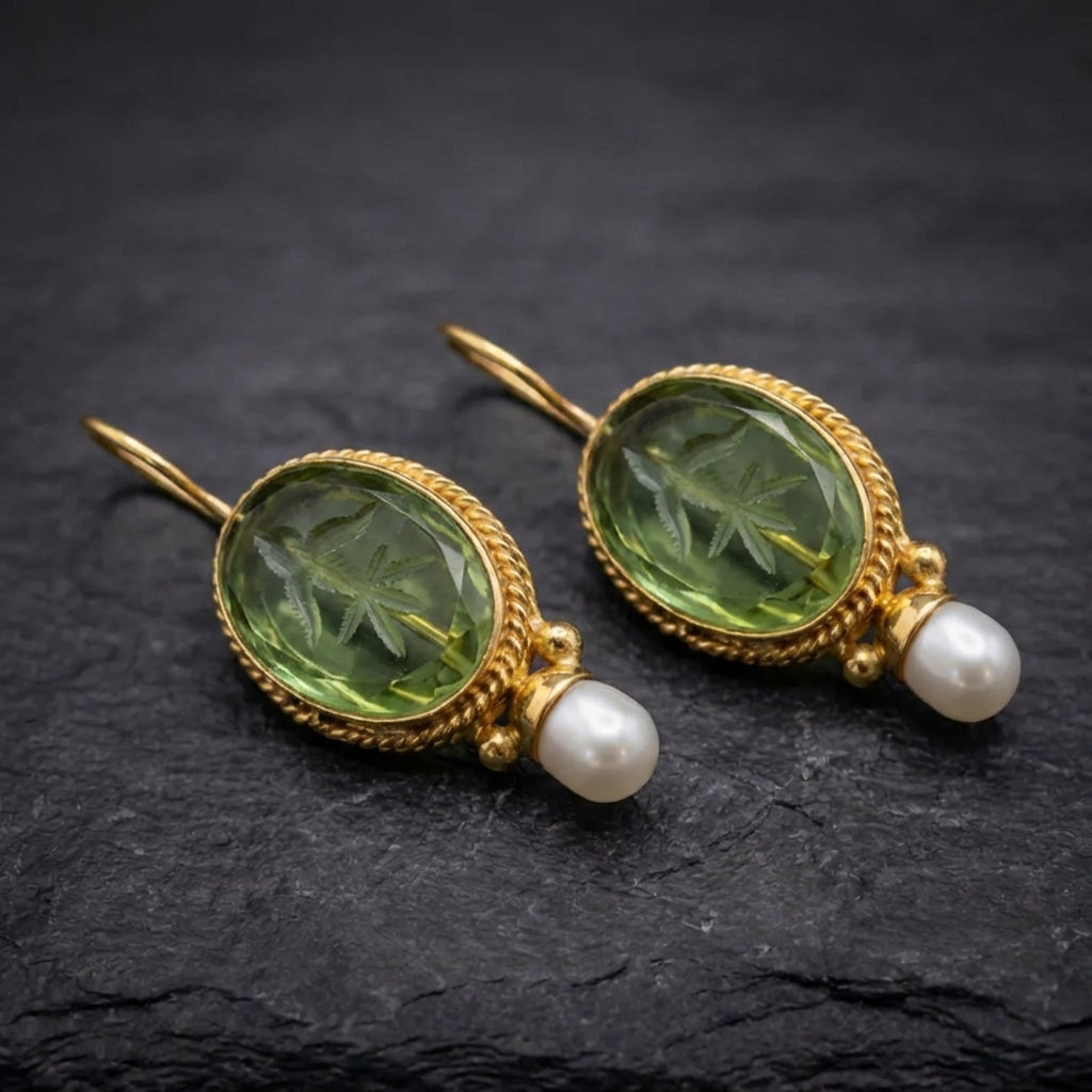 Vintage Green Intaglio Earrings 31950972