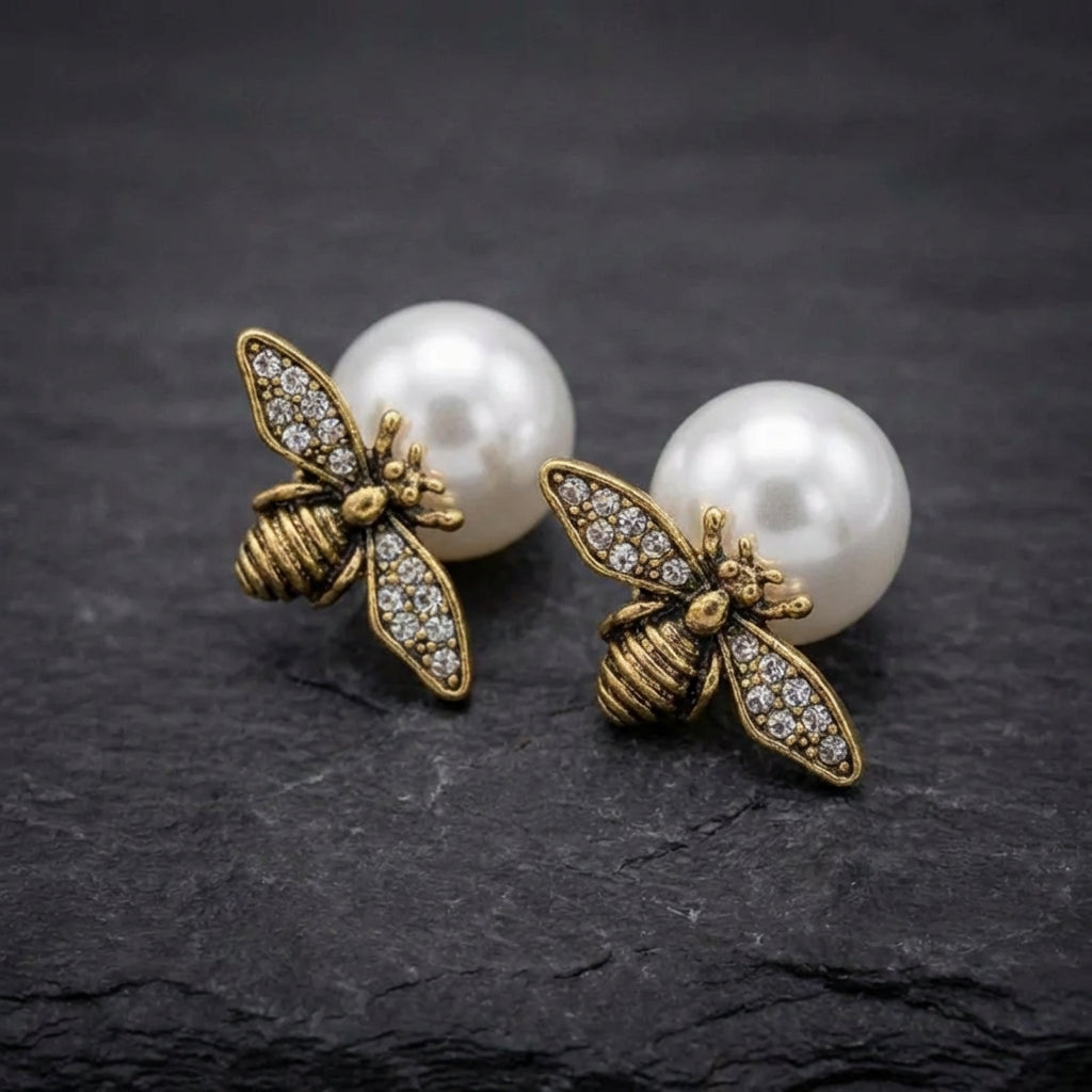 Vintage Bee Pearl Earrings 00546384