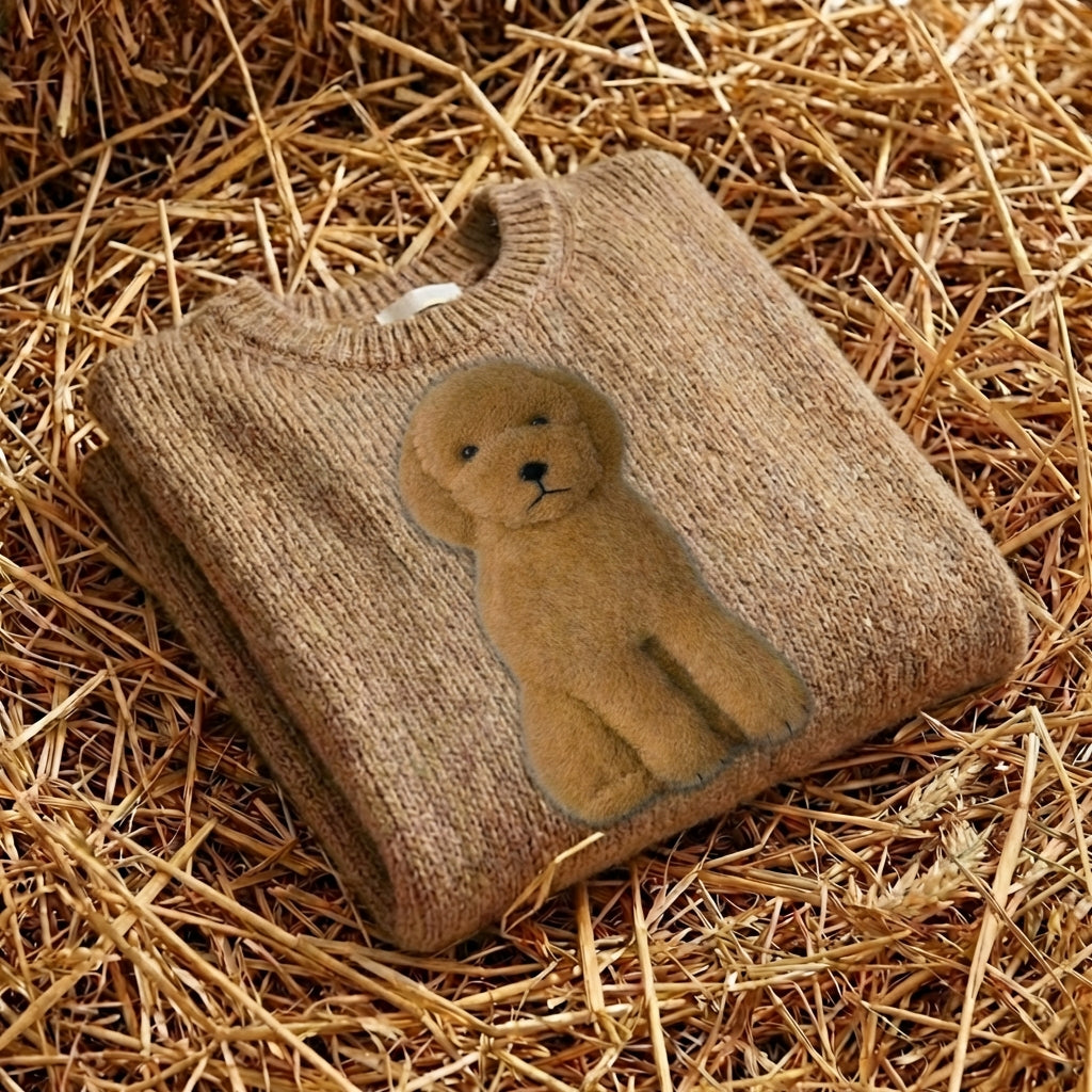Cotton Sweater Cream with Brown Poodle