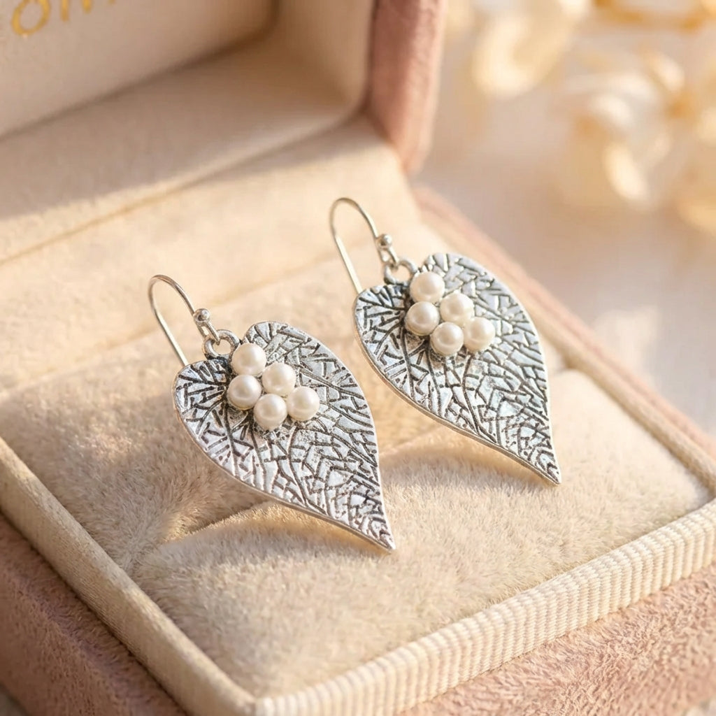 Vintage Pearl Leaf Earrings