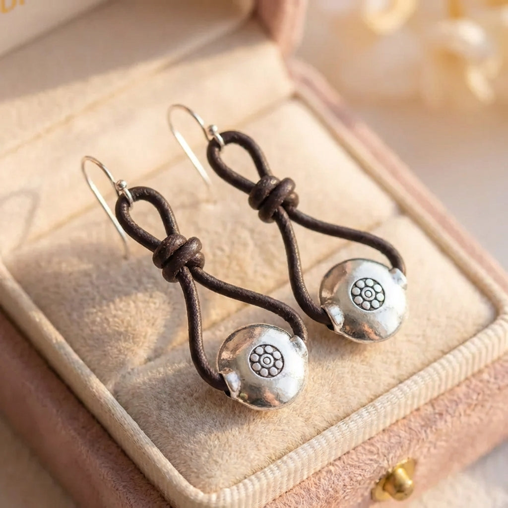 Vintage Silver Leather Earrings