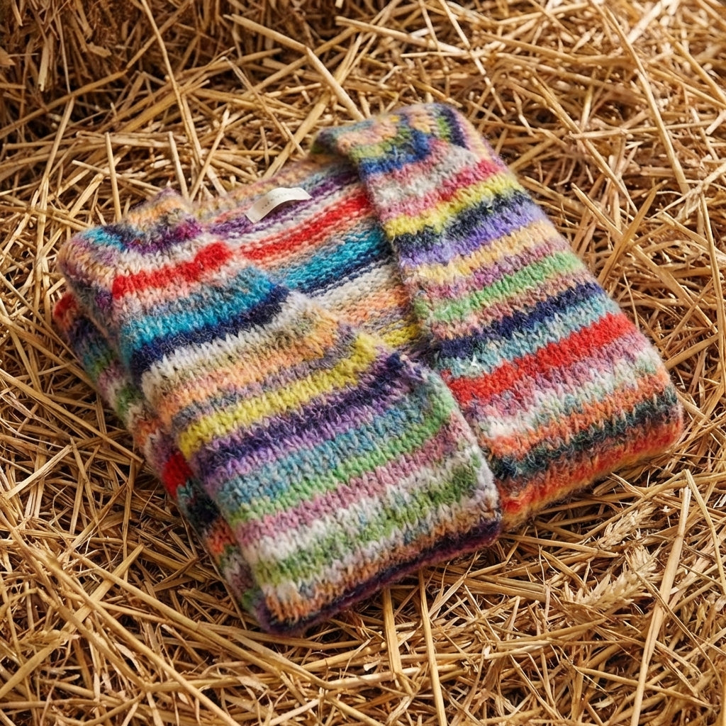 Cotton Cardigan with Rainbow Stripe Pattern