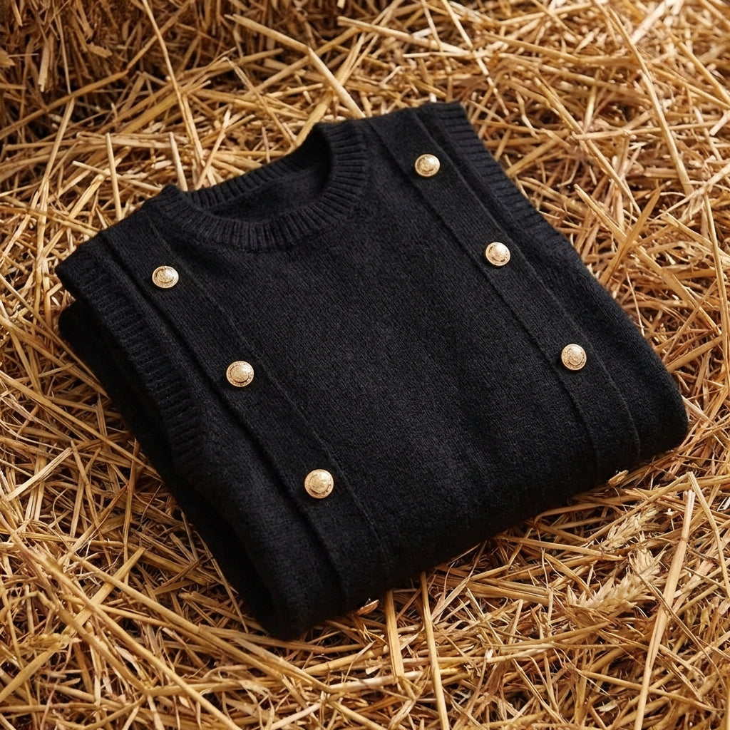 Cotton Collared Vest Sweater with Double Buttons