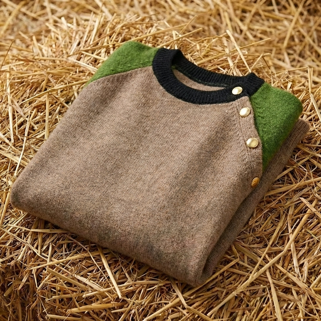 Cotton Crew Neck Sweater with Contrast Raglan Sleeves