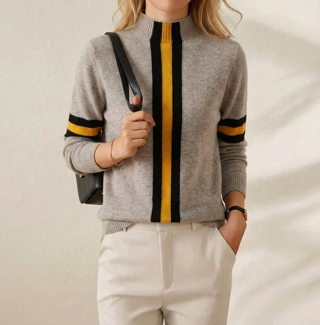 Cotton Sweater Black with Yellow Stripe Accents