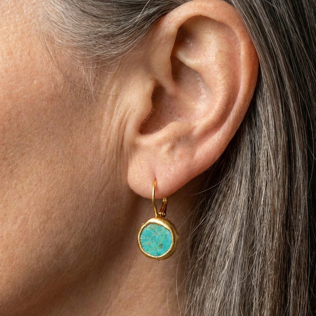 Gold Earrings With Turquoise Stone