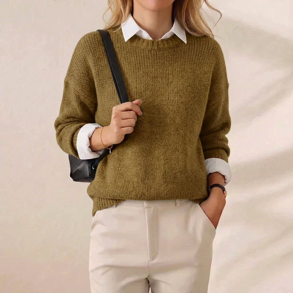 Golden Hour Pullover Olive Ribbed Crewneck Sweater