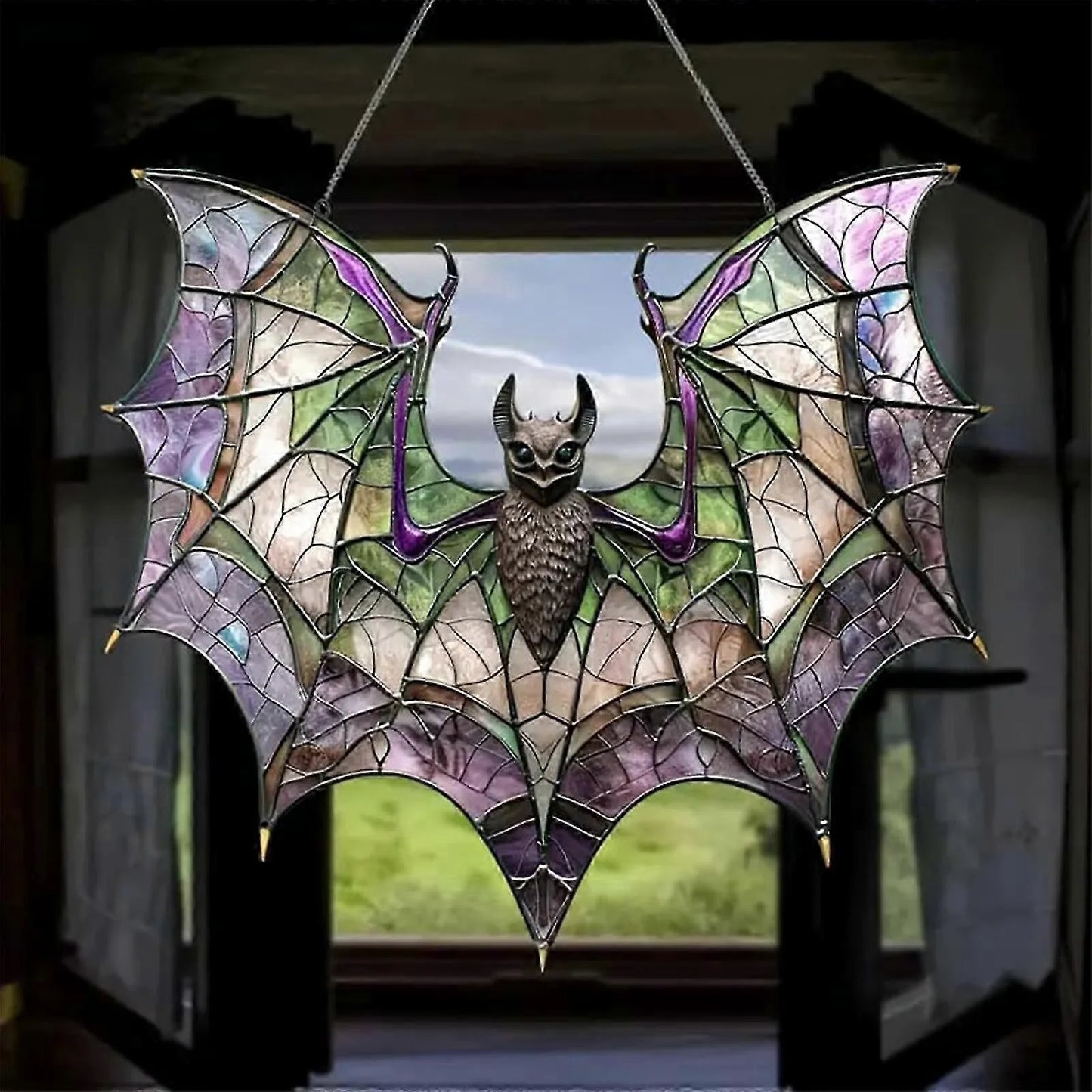 Gothic Bat Suncatcher Iridescent Purple & Green Wings