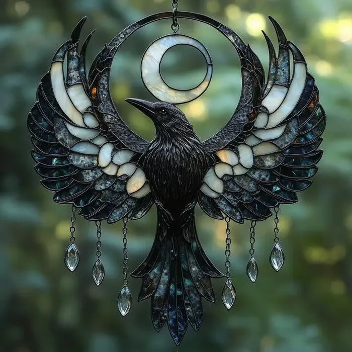 Gothic Raven Moon Phases Suncatcher Black & White