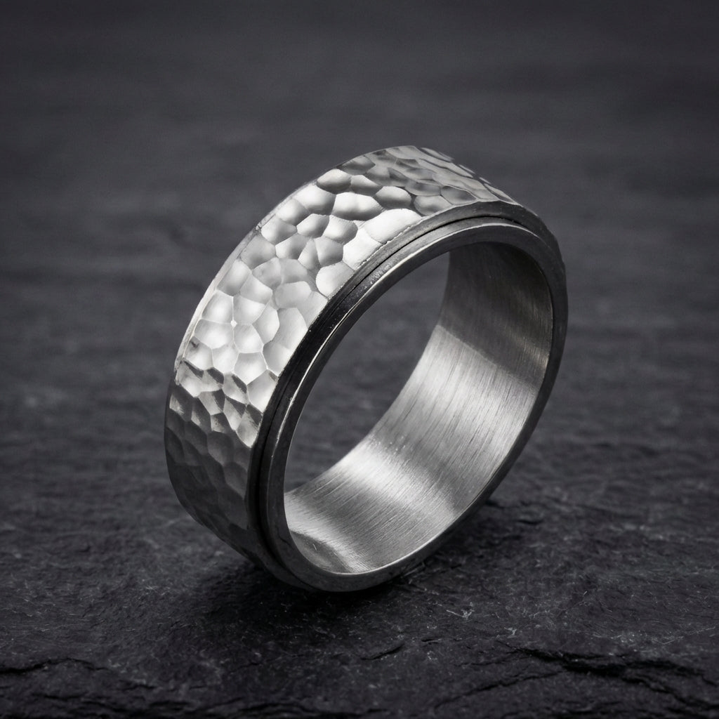Hammered Titanium Spinner Ring 17959572