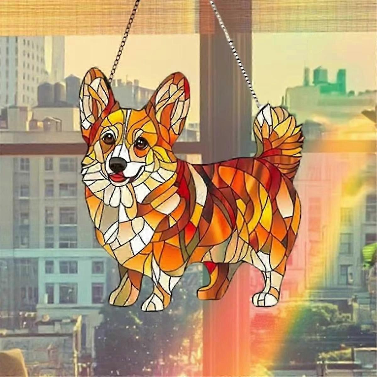 Happy Corgi Dog Portrait Suncatcher