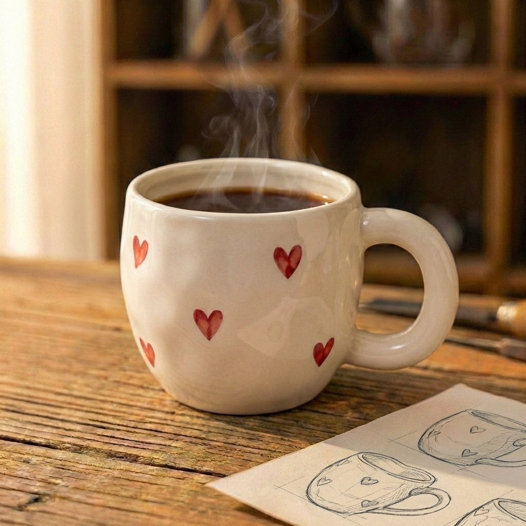 Hearts & Coffee Mug Cream