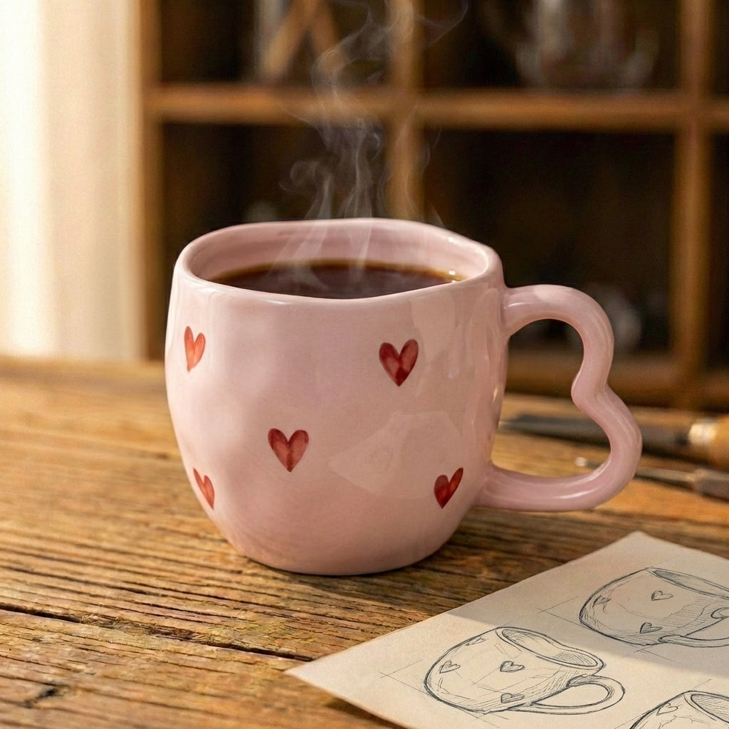 Hearts & Coffee Mug Pink