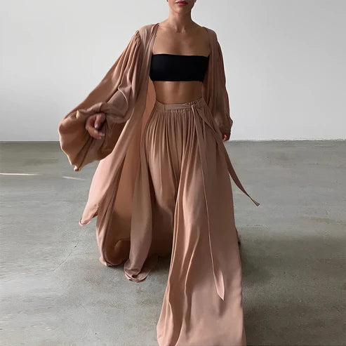 Flowy Wide Leg Palazzo Pants 3 Piece Set
