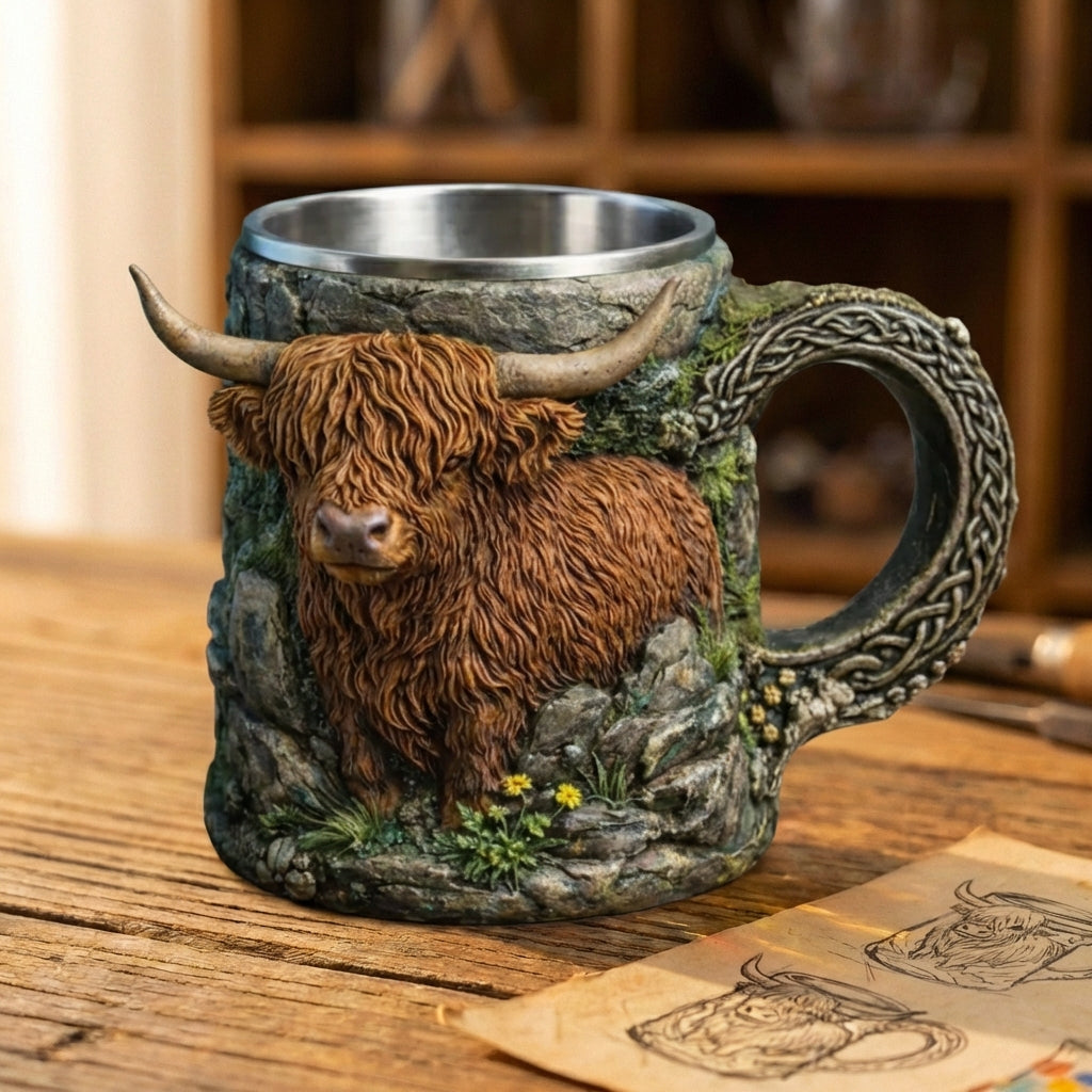 Highland Cow Celtic Stein