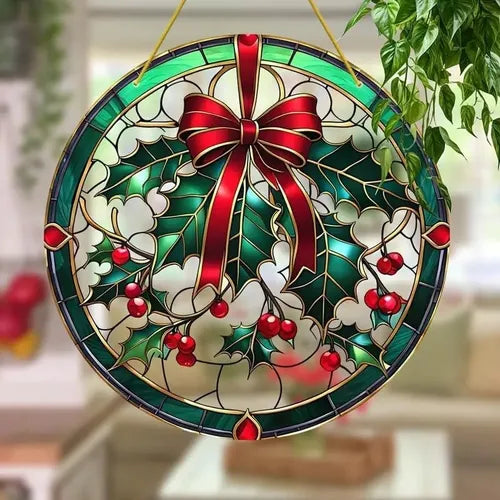 Holly Berry Christmas Wreath Suncatcher