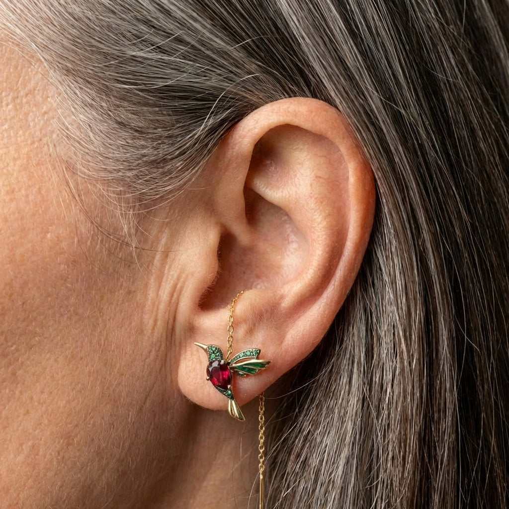 Hummingbird Enamel And Zirconia Earrings