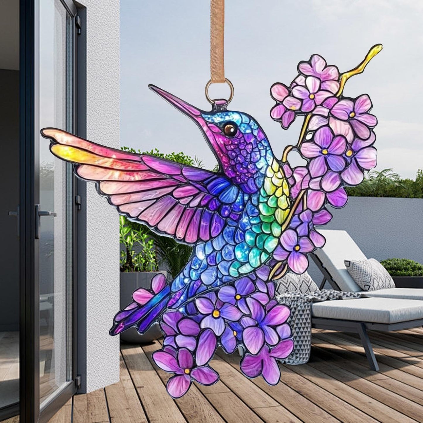 Hummingbird Lilac Suncatcher Large Floral Display