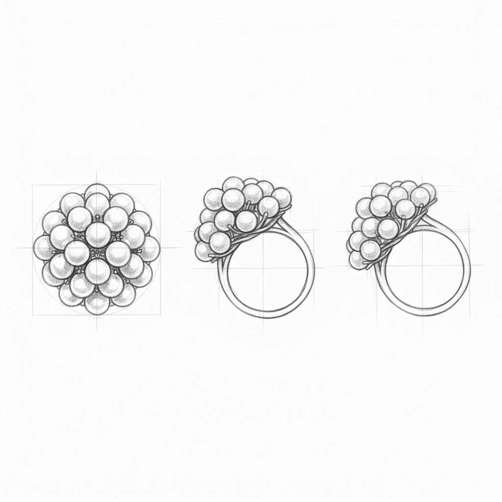 Inlaid Pearls Gold Ring