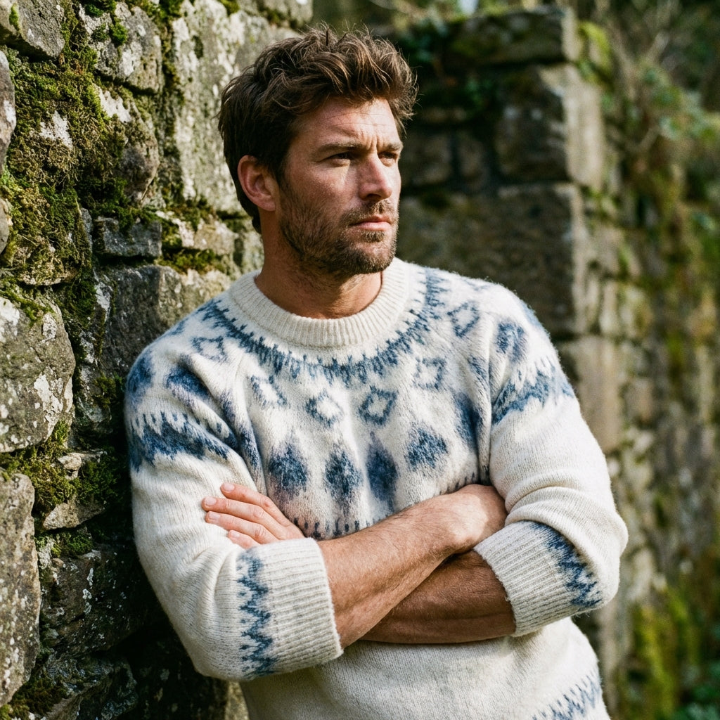 Ivory & Slate Blue Nordic Yoke Wool