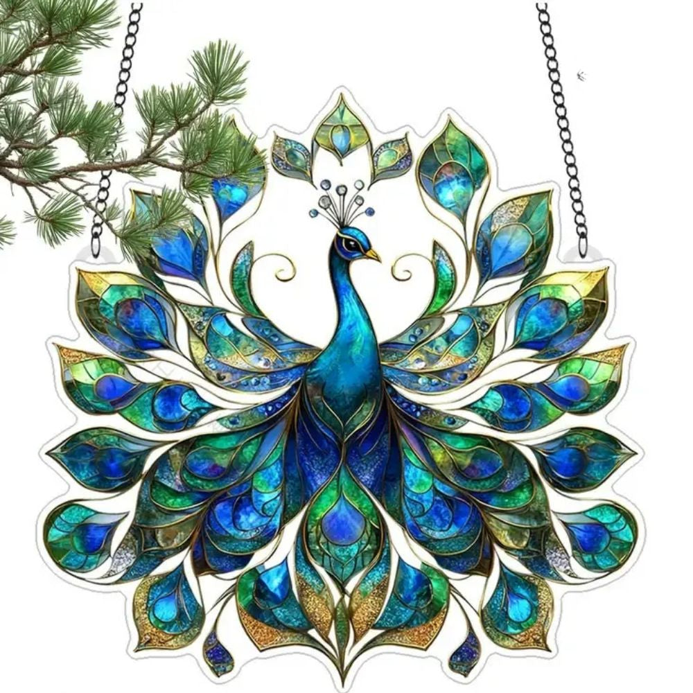 Jeweled Peacock Feather Mandala Suncatcher