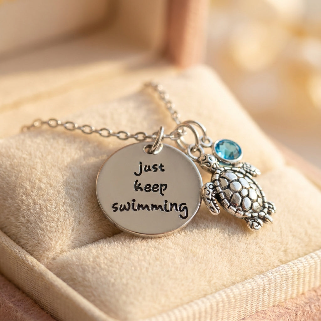 Keep Swimming Turtle Necklace In Silver