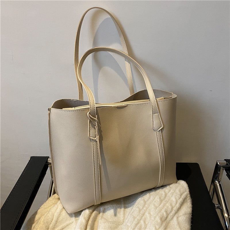 Large Smooth Leather Work Tote Bag – Structured Zip Shoulder Handbag With Tassel Pull