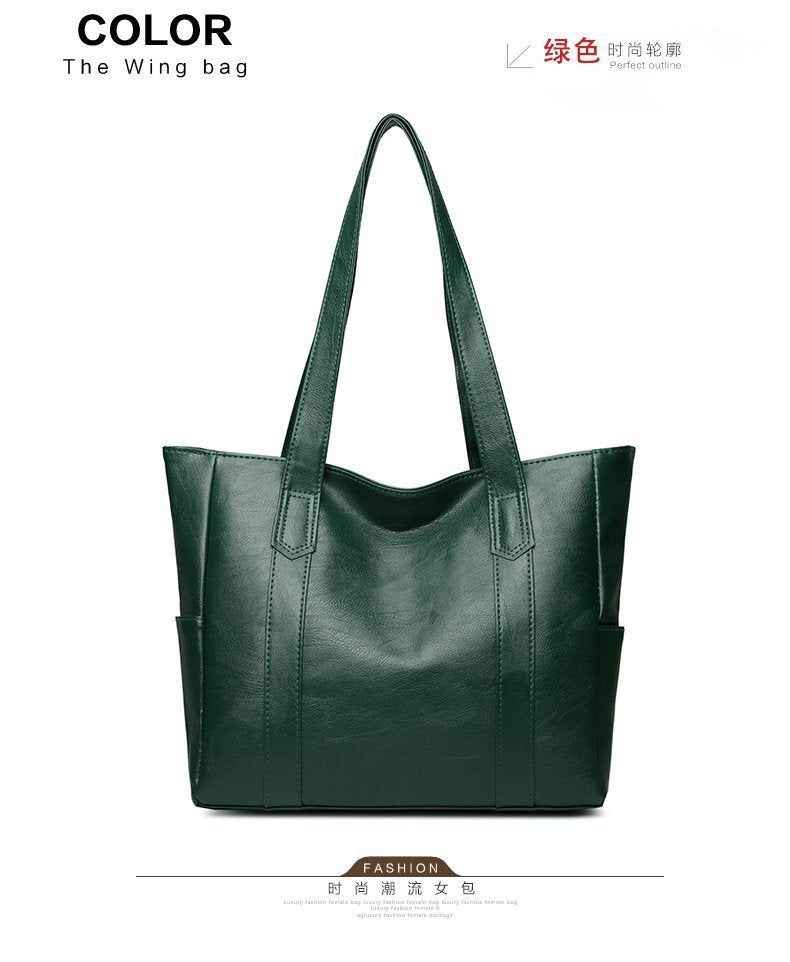 Large Soft Leather Everyday Tote Bag – Spacious Shoulder Handbag With Side