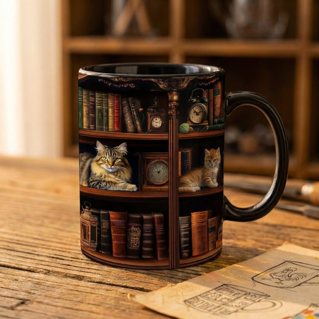 Library Cats On Shelves Mug