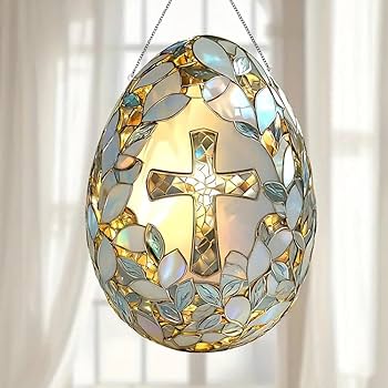 Lighted Cross Egg Shell Suncatcher