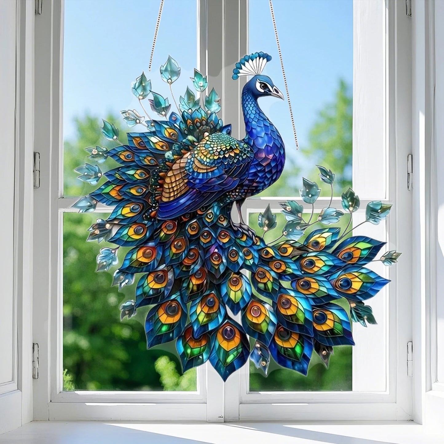 Majestic Peacock Feather Display Suncatcher