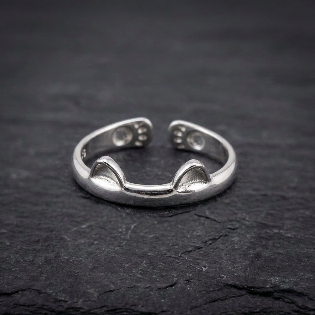 Minimalist Silver Cat Ears Ring 85174475