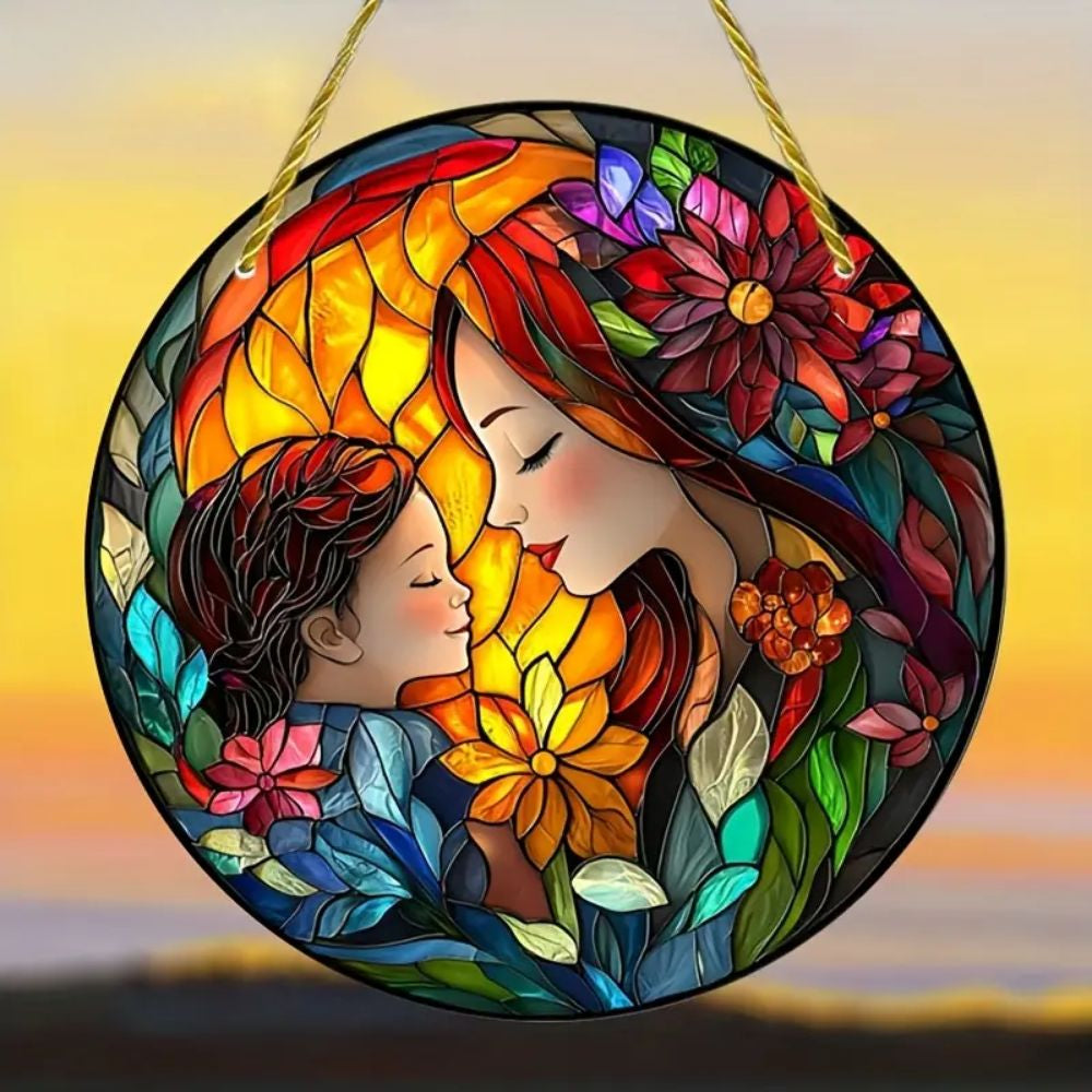 Mother Child Floral Embrace Suncatcher