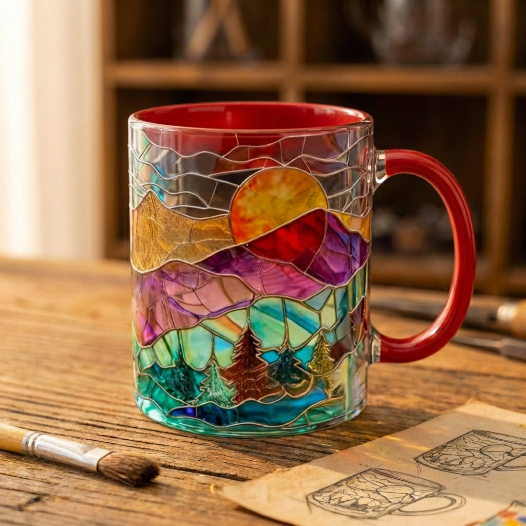 Mountain Sunset Stained Glass Mug