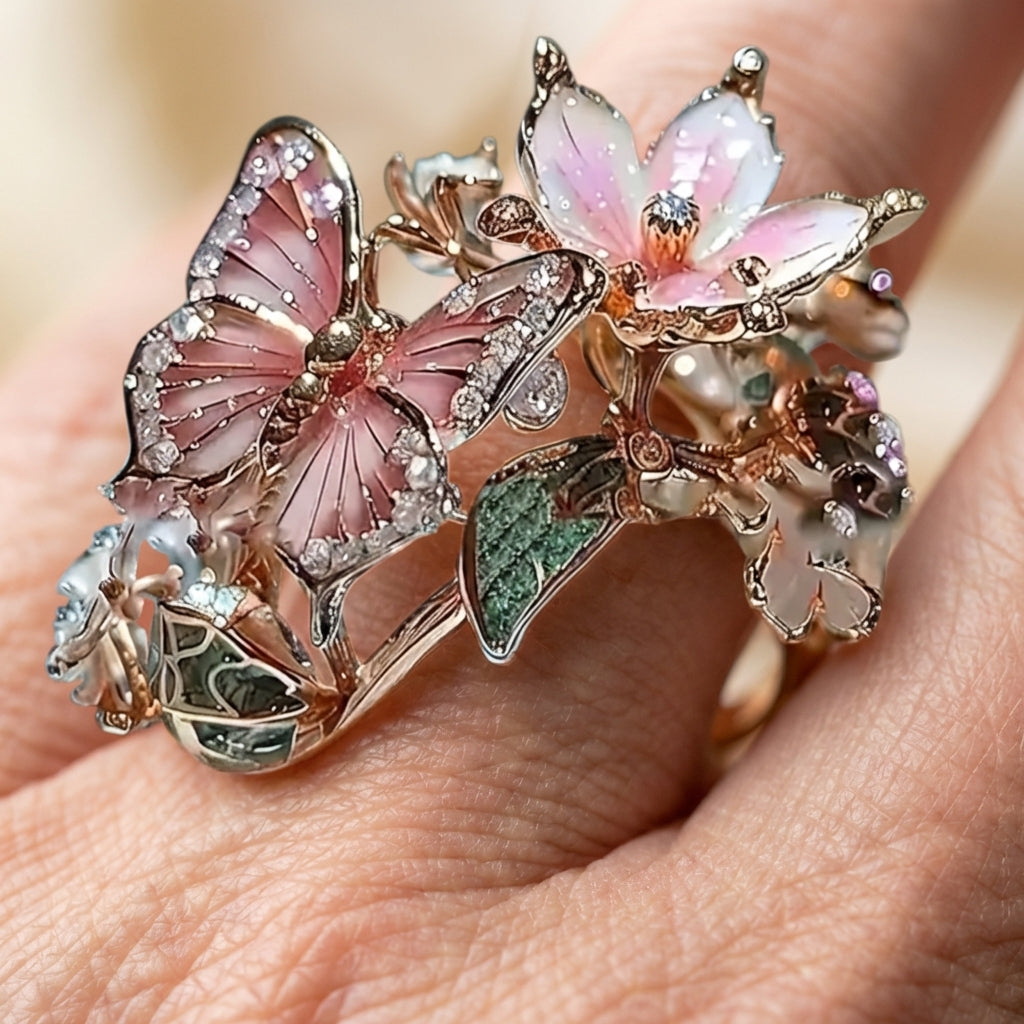 Nature Bright Butterfly Zirconia Ring