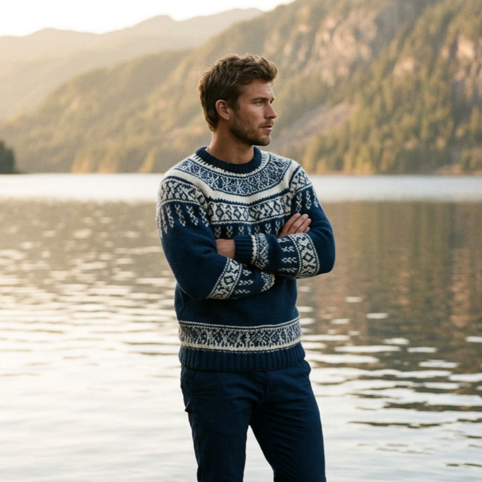 Navy & Ivory Allover Fair Isle Crewneck
