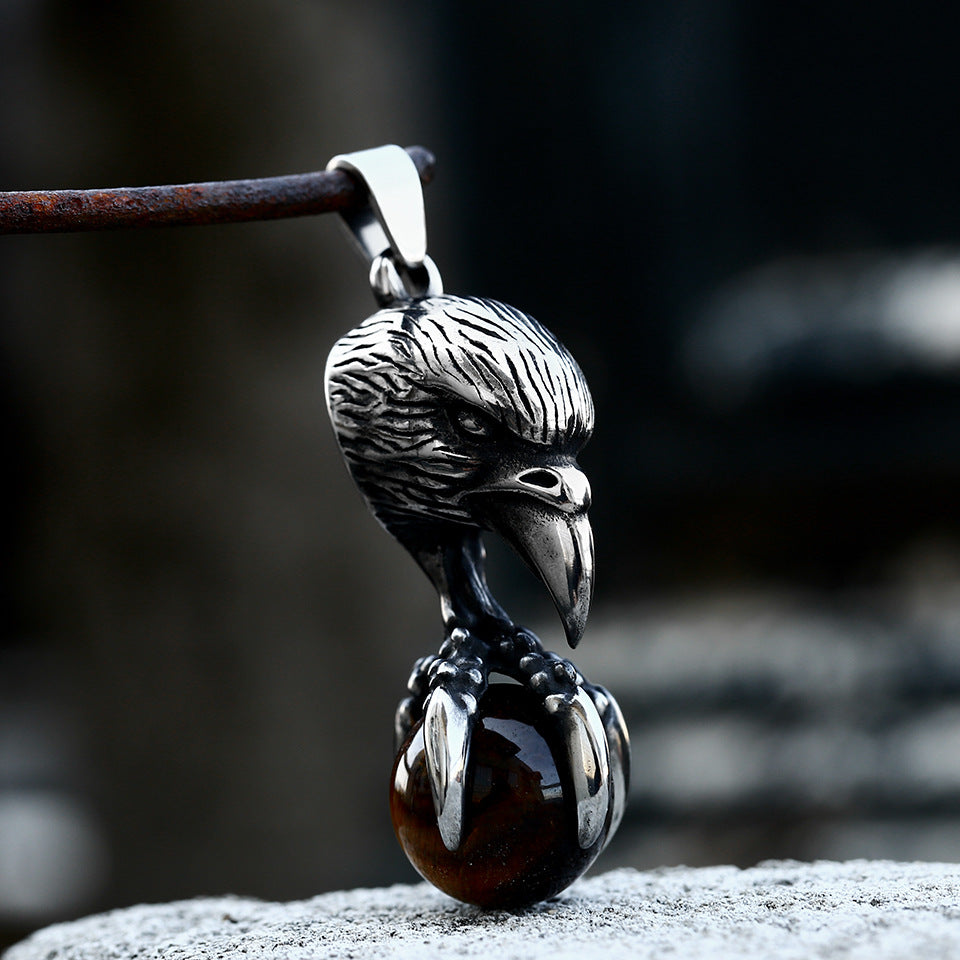 Steel Warrior Cross-border New Stainless Steel Old Eagle Claw Inlaid Gem Pendant European And American Retro Men's Titanium Steel