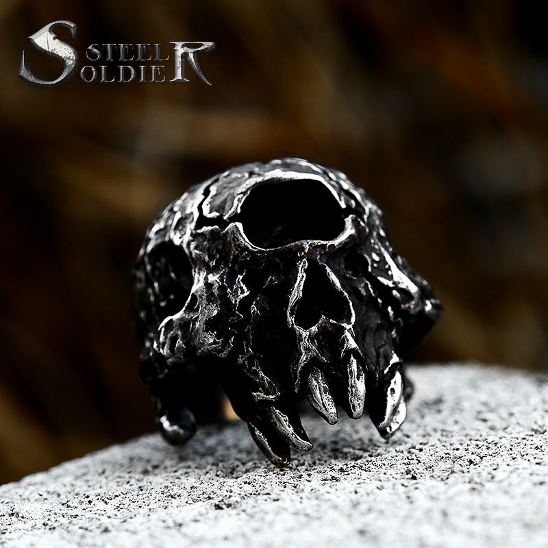 Steel Warrior Hip Hop Domineering Skull Titanium Steel Ring In Stock Foreign Trade New Stainless Steel Men's Ring