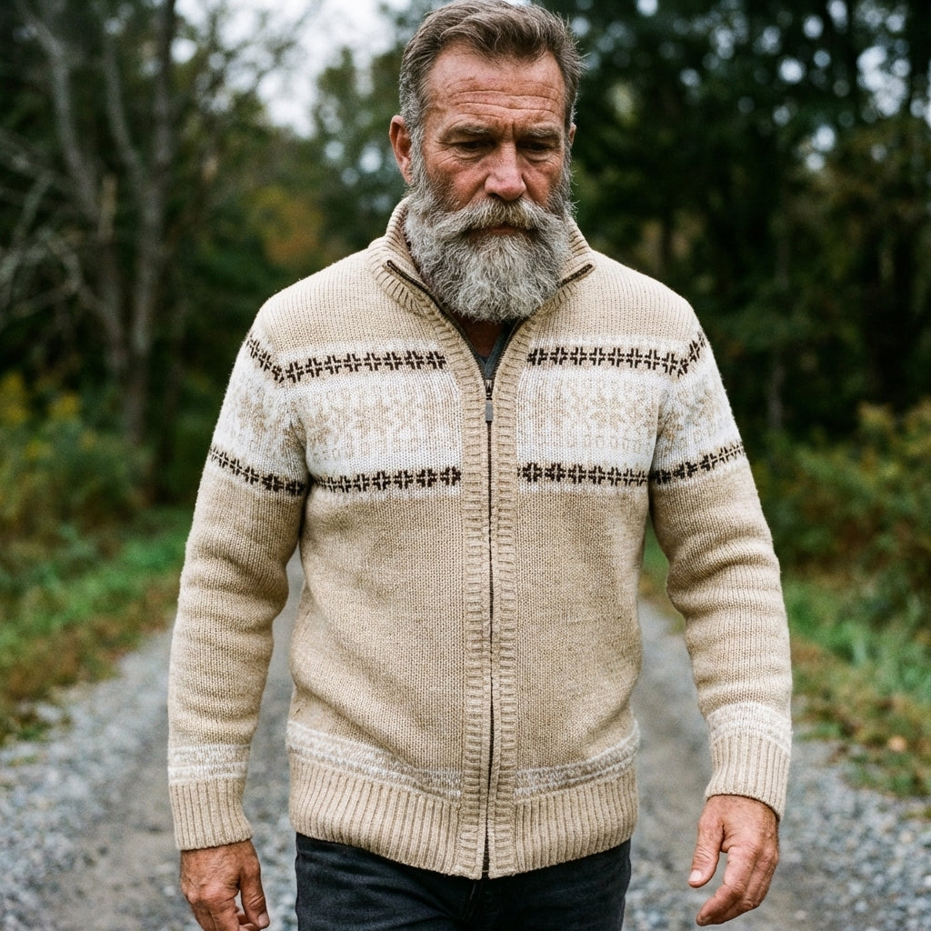 Oatmeal Cross Stitch Stripe Full Zip