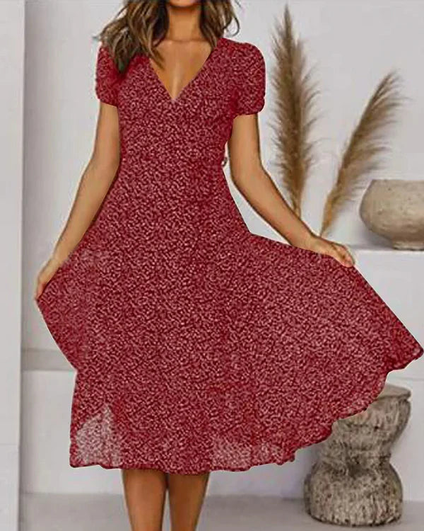 Floral V Neck Fit & Flare Dress