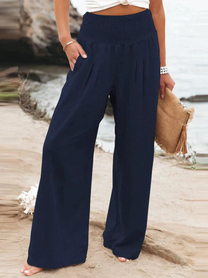 Pants Navy With Linen Texture