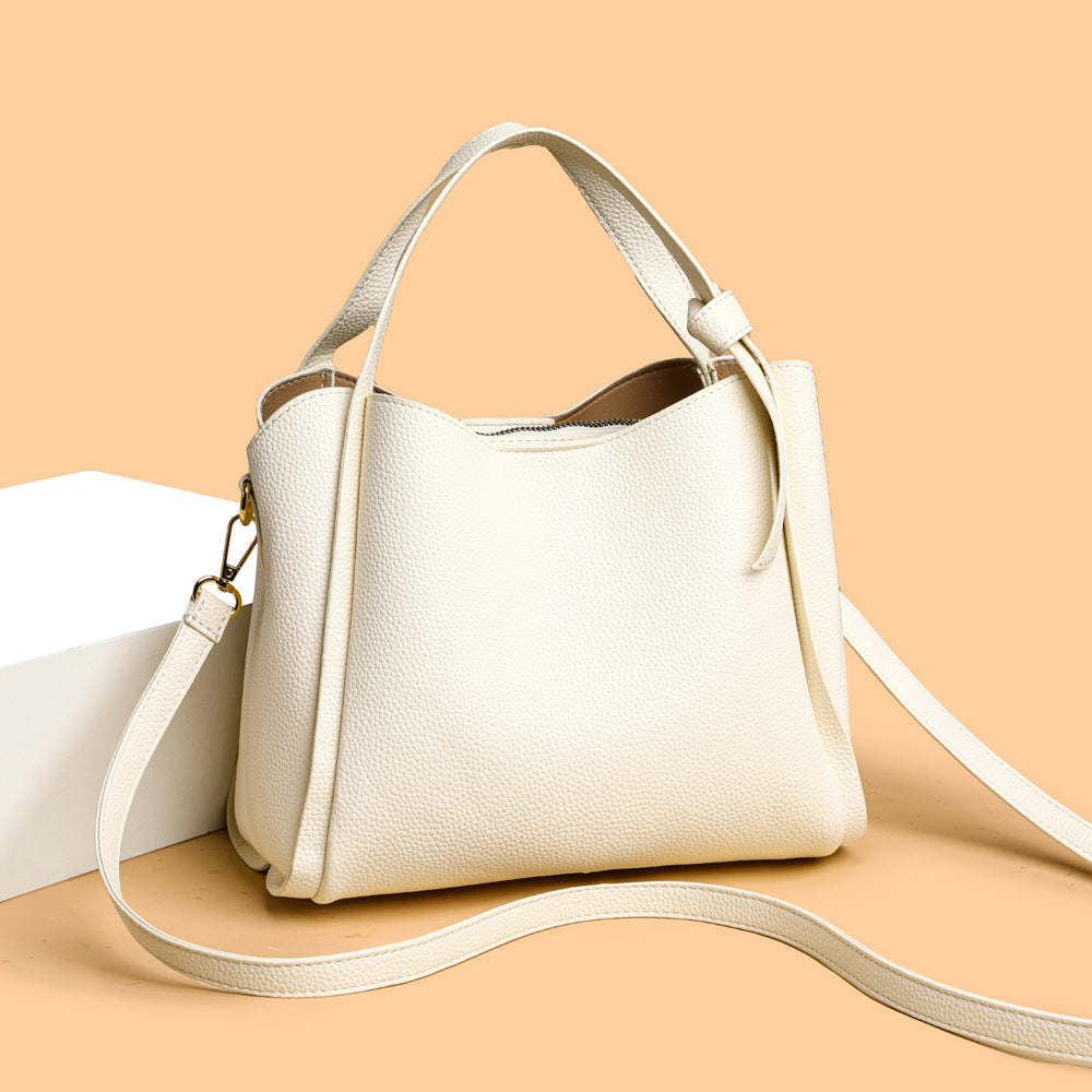 Pebbled Leather Bucket Handbag – Convertible Top Handle & Crossbody Shoulder Bag With Gold