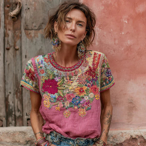 Pink Ombre Floral Print Short Sleeve Tee