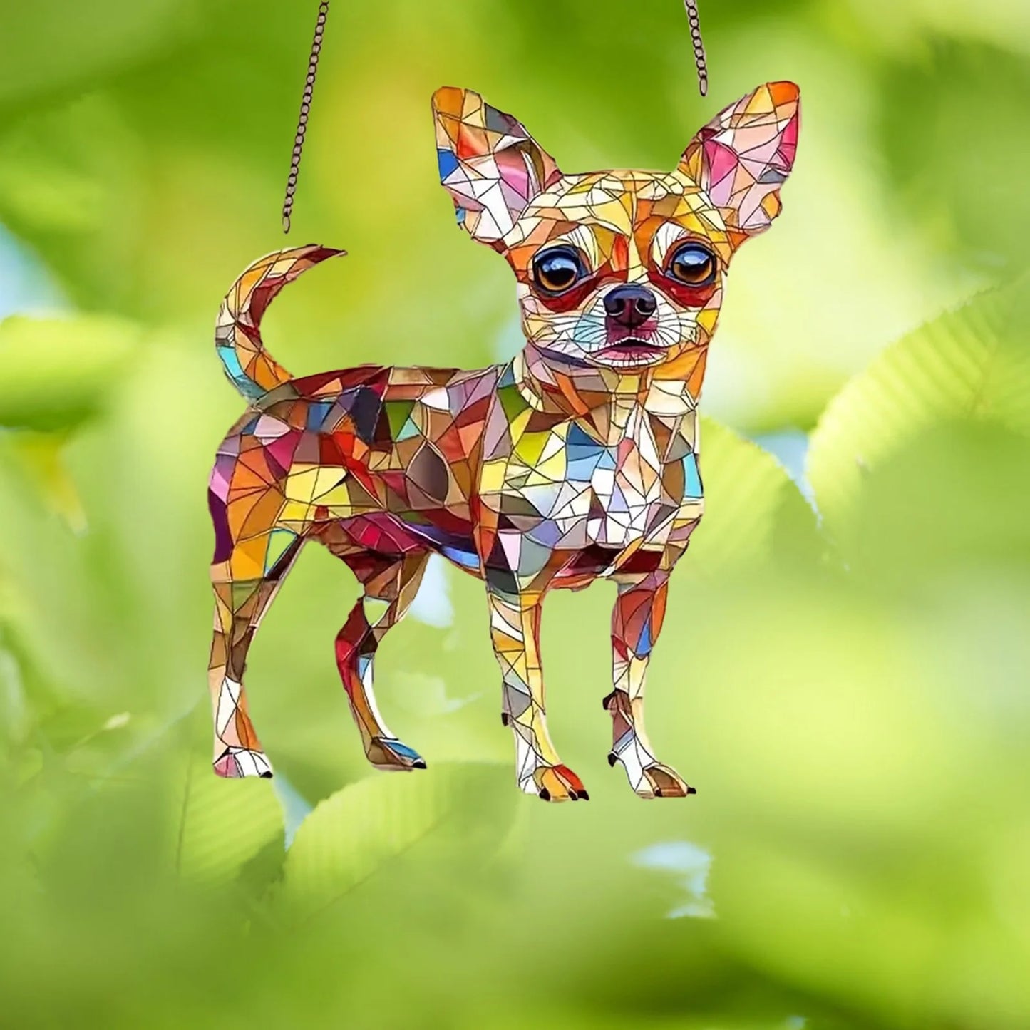 Rainbow Mosaic Chihuahua Dog Suncatcher