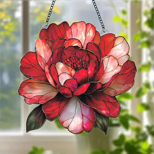 Red Peony Flower Blossom Suncatcher