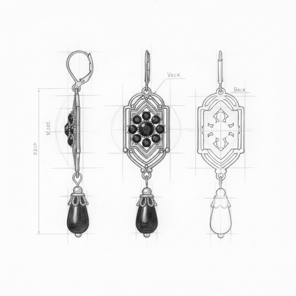Regal Pearl Black Waterdrop Stone Earrings