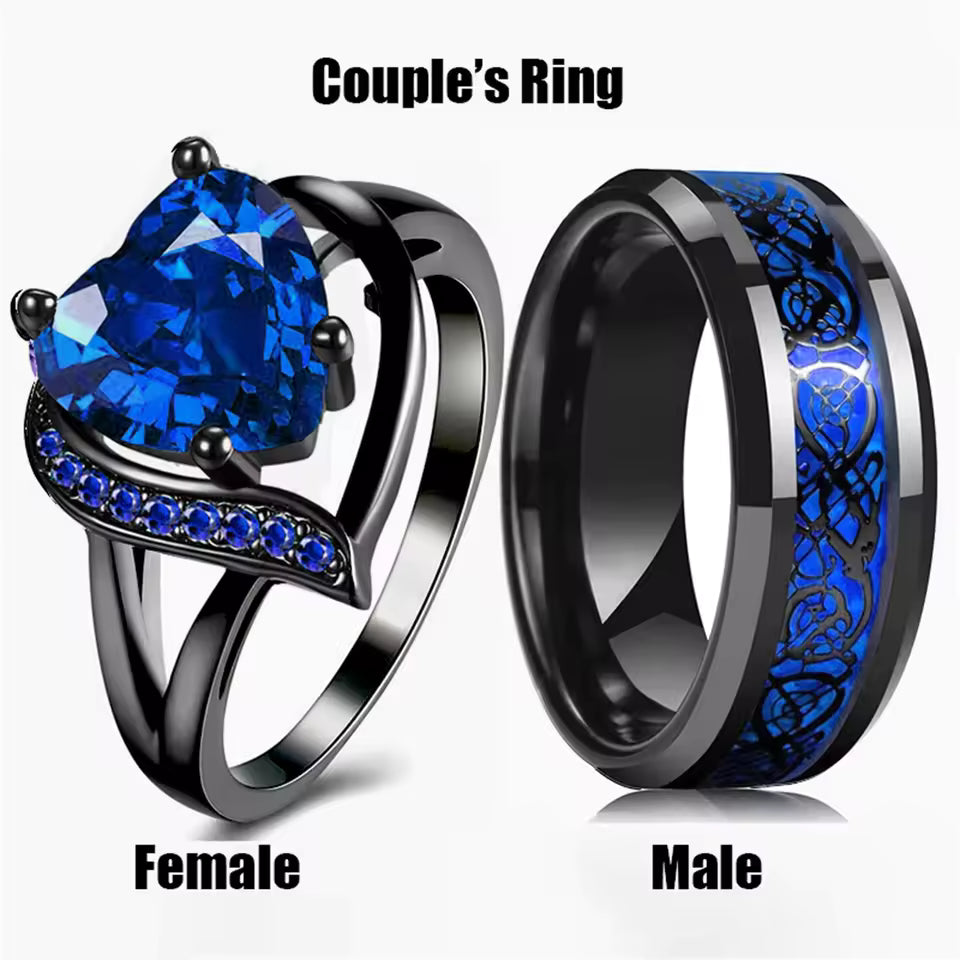 Blue Rhinestone & Dragon Ring Set