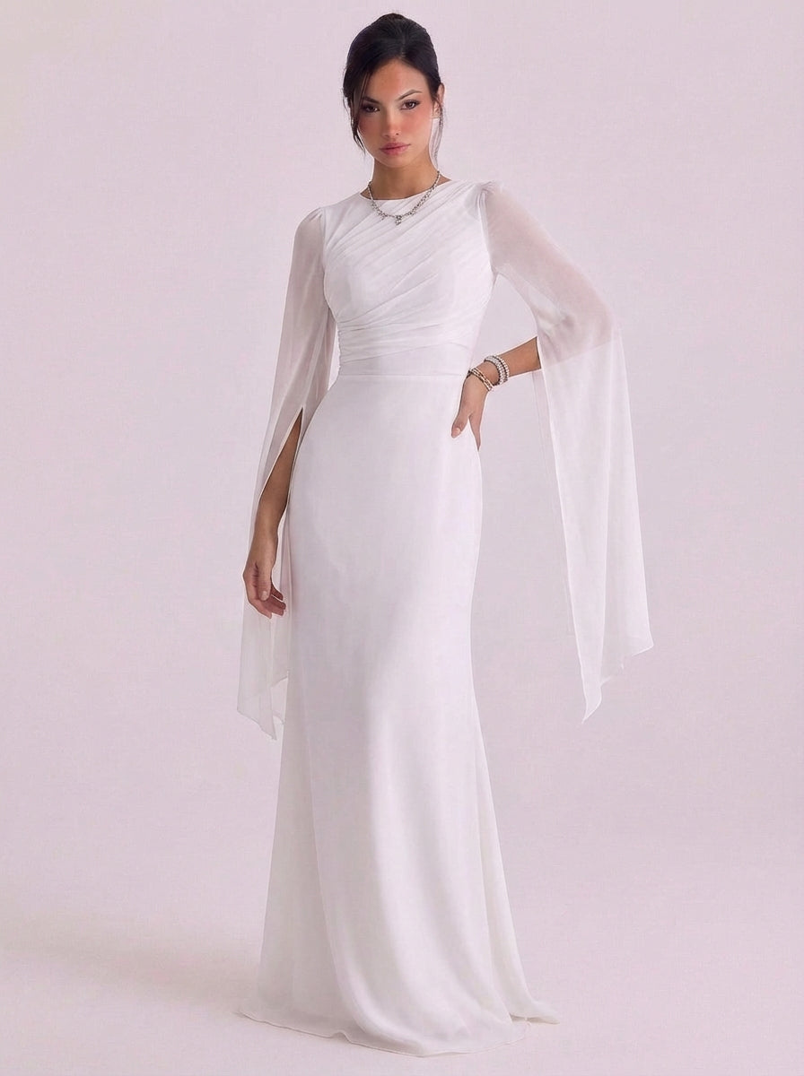 Satin Bell Sleeve Gown Floor Length Fitted